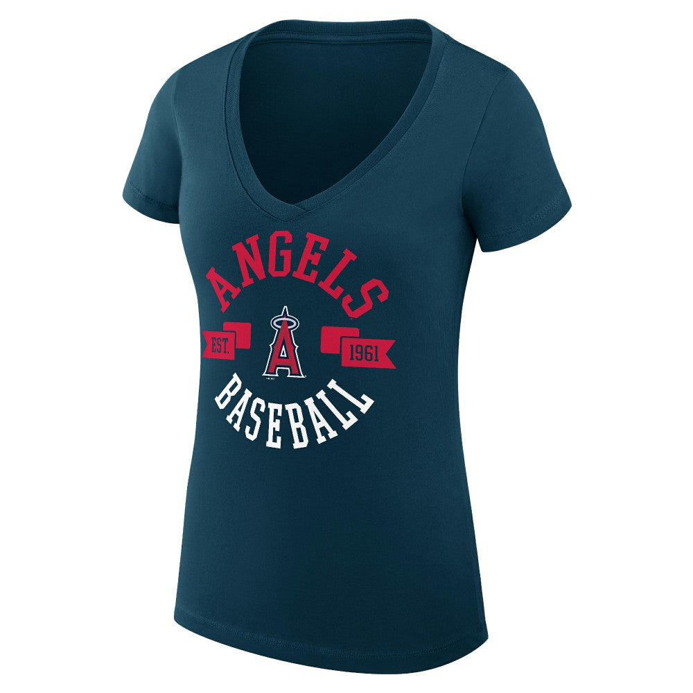MLB Los Angeles Angels G-III 4Her by Carl Banks Women's Super-Slim Fit Lightweight City Graphic V-Neck T-Shirt