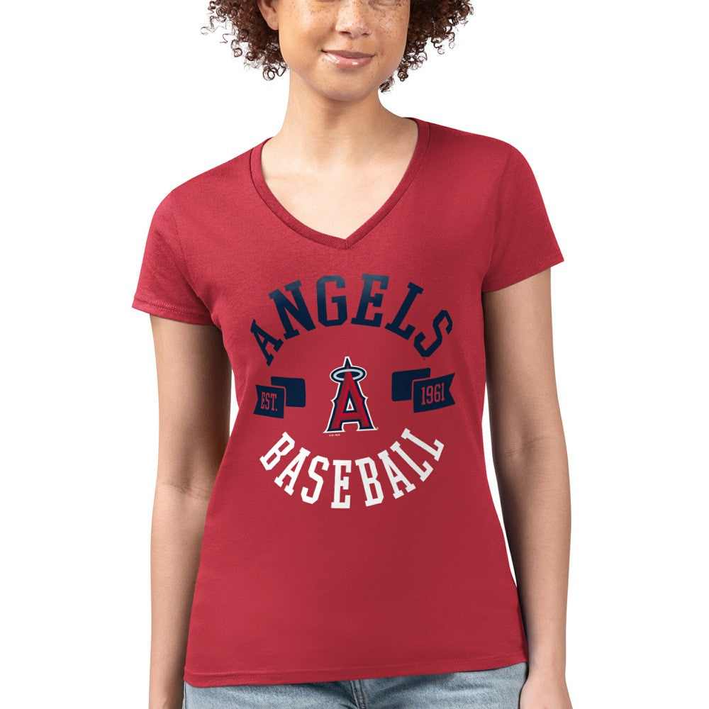 MLB Los Angeles Angels G-III 4Her by Carl Banks Women's Super-Slim Fit Lightweight City Graphic V-Neck T-Shirt