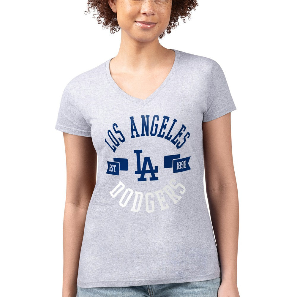 MLB Los Angeles Dodgers G-III 4Her by Carl Banks Women's Super-Slim Fit Lightweight City Graphic V-Neck T-Shirt