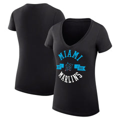 MLB Miami Marlins G-III 4Her by Carl Banks Women's Super-Slim Fit Lightweight City Graphic V-Neck T-Shirt
