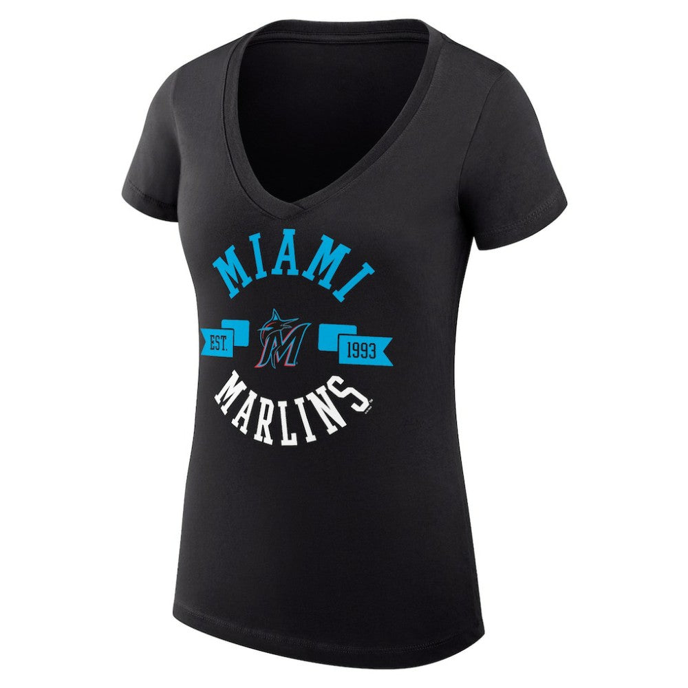 MLB Miami Marlins G-III 4Her by Carl Banks Women's Super-Slim Fit Lightweight City Graphic V-Neck T-Shirt