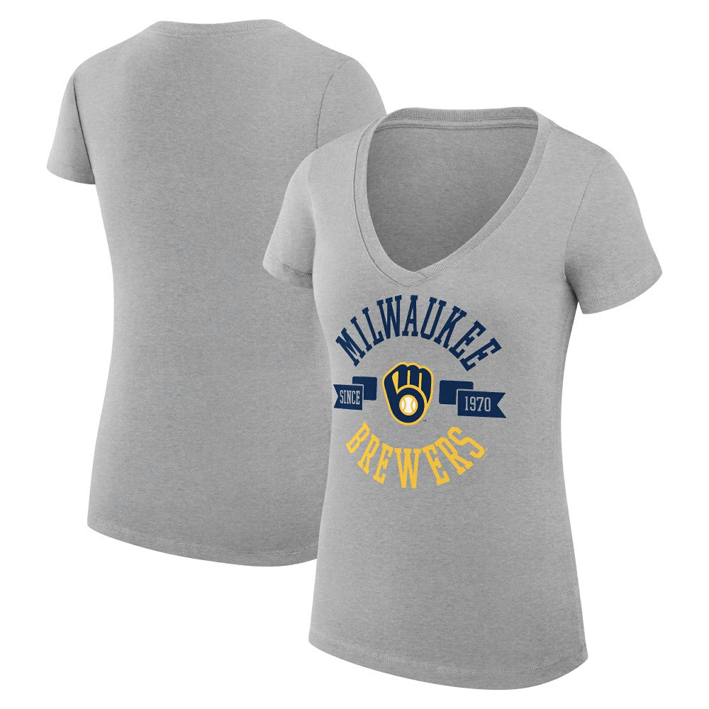 MLB Milwaukee Brewers G-III 4Her by Carl Banks Women's Super-Slim Fit Lightweight City Graphic V-Neck T-Shirt