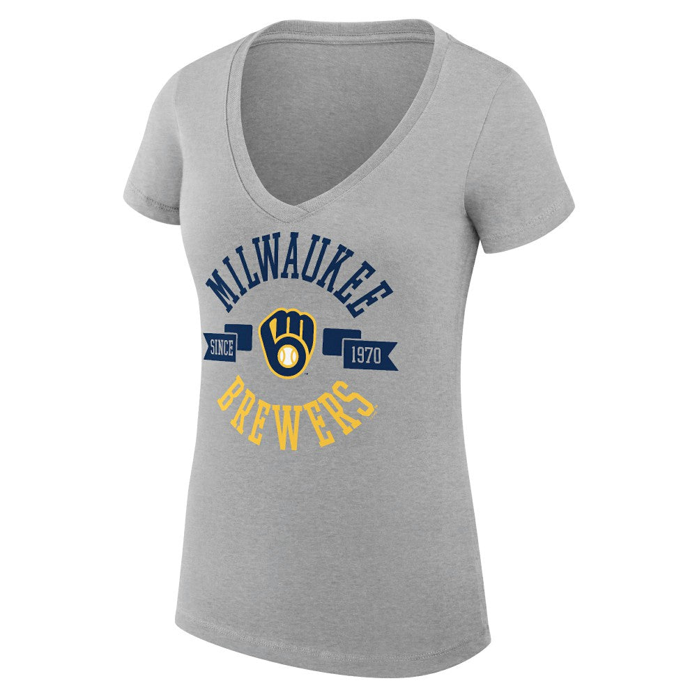 MLB Milwaukee Brewers G-III 4Her by Carl Banks Women's Super-Slim Fit Lightweight City Graphic V-Neck T-Shirt