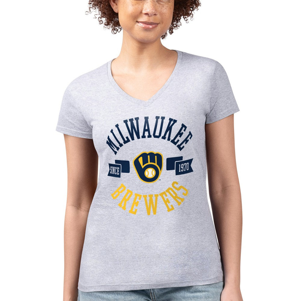 MLB Milwaukee Brewers G-III 4Her by Carl Banks Women's Super-Slim Fit Lightweight City Graphic V-Neck T-Shirt