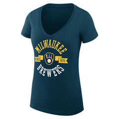 MLB Milwaukee Brewers G-III 4Her by Carl Banks Women's Super-Slim Fit Lightweight City Graphic V-Neck T-Shirt