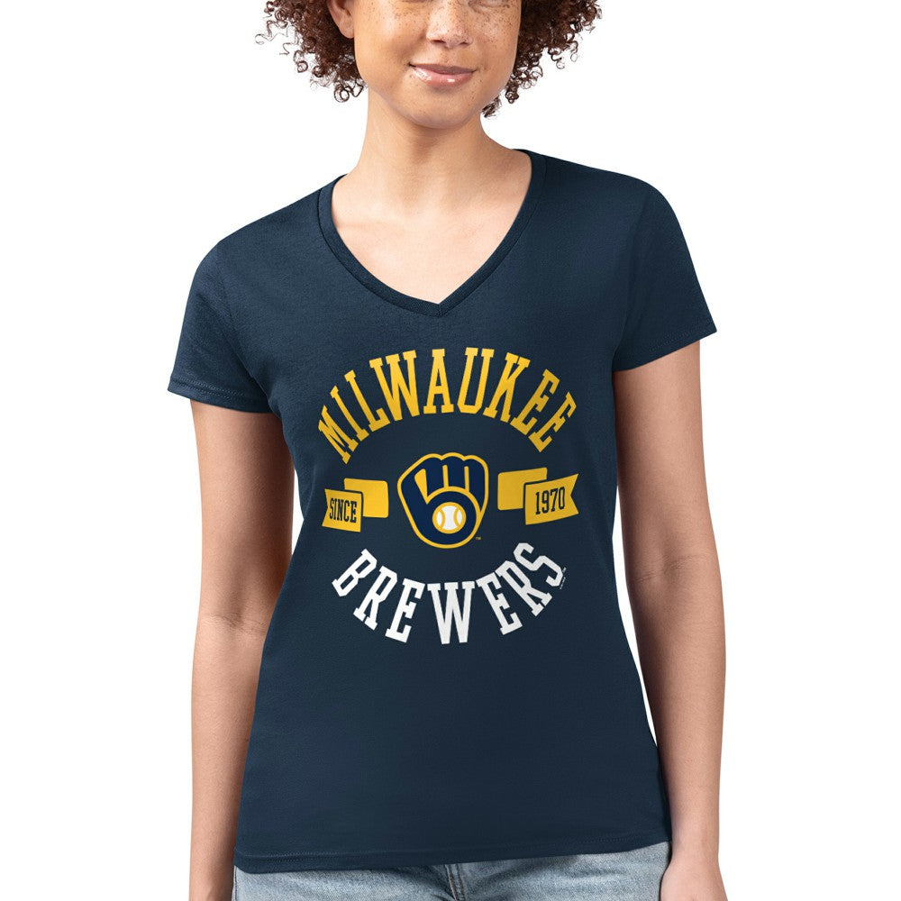 MLB Milwaukee Brewers G-III 4Her by Carl Banks Women's Super-Slim Fit Lightweight City Graphic V-Neck T-Shirt