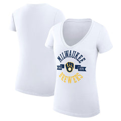 MLB Milwaukee Brewers G-III 4Her by Carl Banks Women's Super-Slim Fit Lightweight City Graphic V-Neck T-Shirt