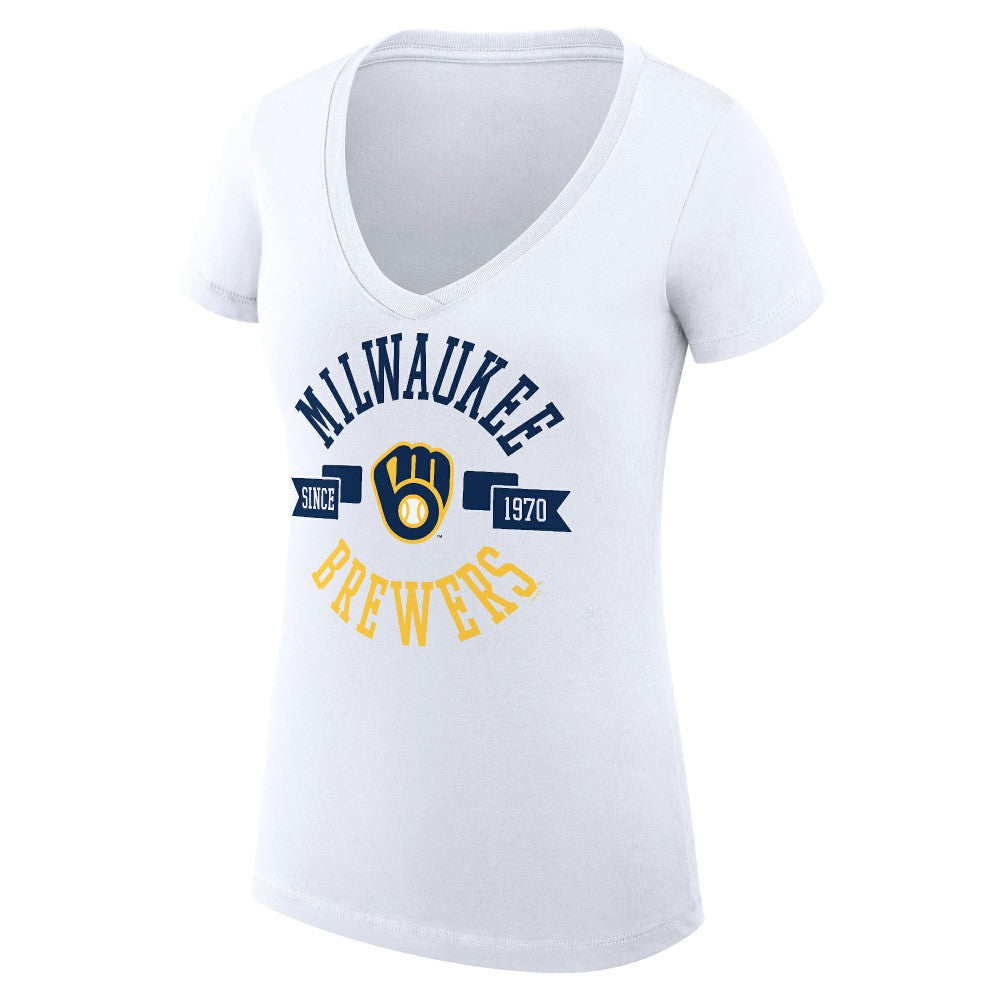MLB Milwaukee Brewers G-III 4Her by Carl Banks Women's Super-Slim Fit Lightweight City Graphic V-Neck T-Shirt