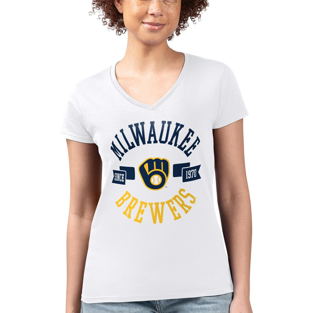 MLB Milwaukee Brewers G-III 4Her by Carl Banks Women's Super-Slim Fit Lightweight City Graphic V-Neck T-Shirt