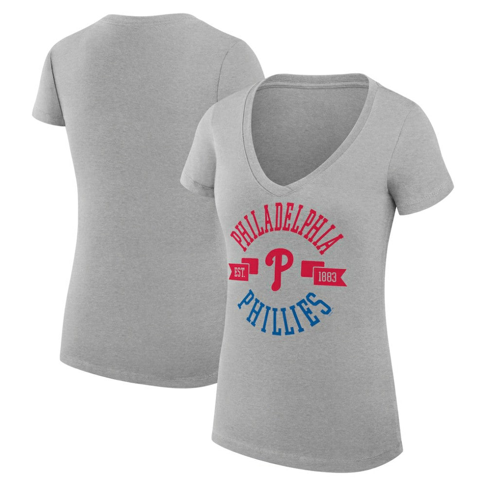 MLB Philadelphia Phillies G-III 4Her by Carl Banks Women's Super-Slim Fit Lightweight City Graphic V-Neck T-Shirt
