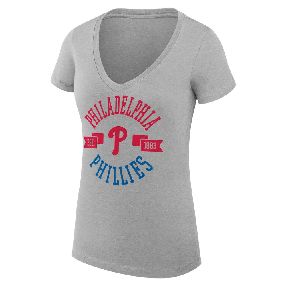 MLB Philadelphia Phillies G-III 4Her by Carl Banks Women's Super-Slim Fit Lightweight City Graphic V-Neck T-Shirt