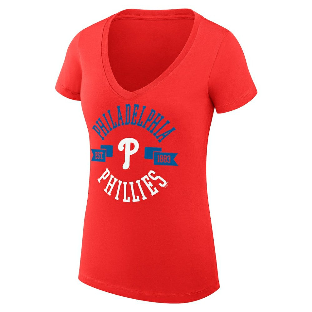 MLB Philadelphia Phillies G-III 4Her by Carl Banks Women's Super-Slim Fit Lightweight City Graphic V-Neck T-Shirt