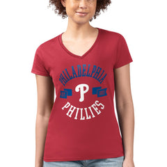 MLB Philadelphia Phillies G-III 4Her by Carl Banks Women's Super-Slim Fit Lightweight City Graphic V-Neck T-Shirt