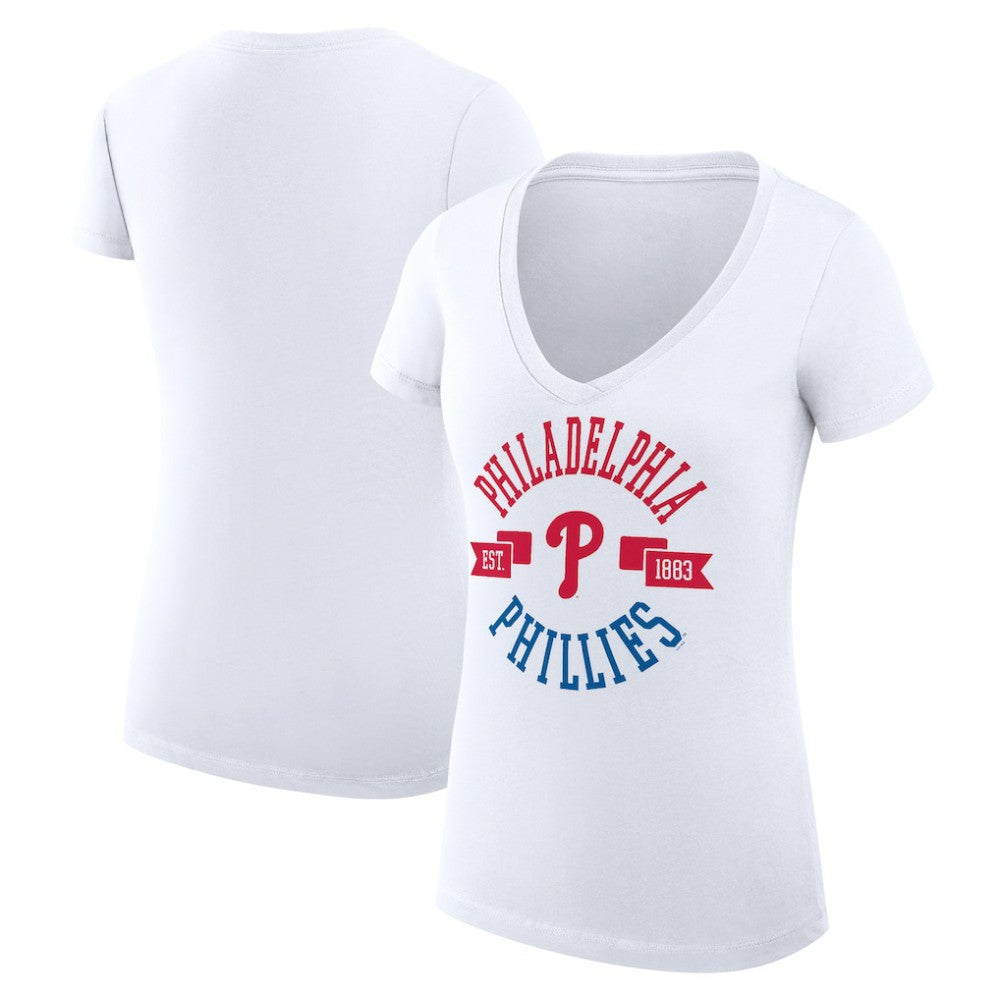 MLB Philadelphia Phillies G-III 4Her by Carl Banks Women's Super-Slim Fit Lightweight City Graphic V-Neck T-Shirt