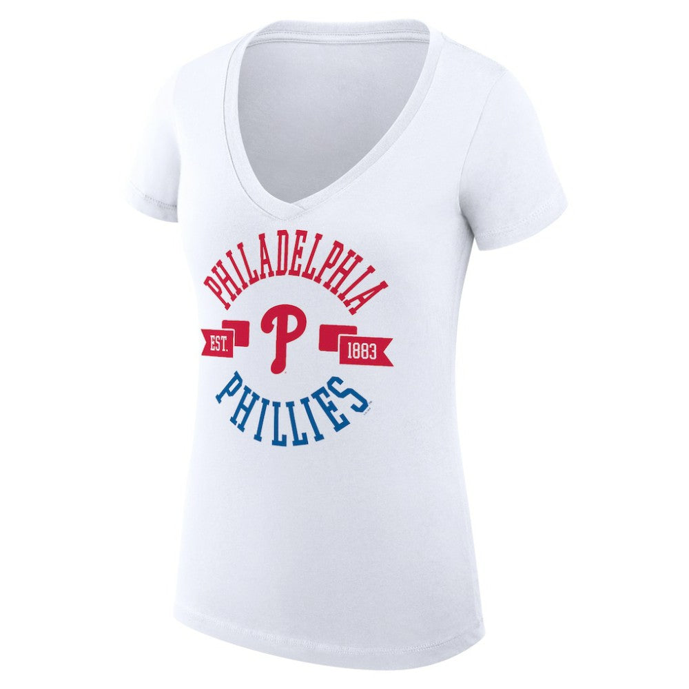 MLB Philadelphia Phillies G-III 4Her by Carl Banks Women's Super-Slim Fit Lightweight City Graphic V-Neck T-Shirt