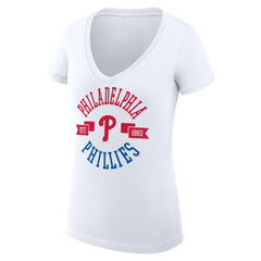MLB Philadelphia Phillies G-III 4Her by Carl Banks Women's Super-Slim Fit Lightweight City Graphic V-Neck T-Shirt