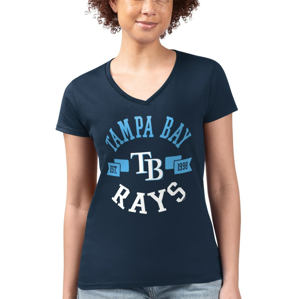 MLB Tampa Bay Rays G-III 4Her by Carl Banks Women's Super-Slim Fit Lightweight City Graphic V-Neck T-Shirt