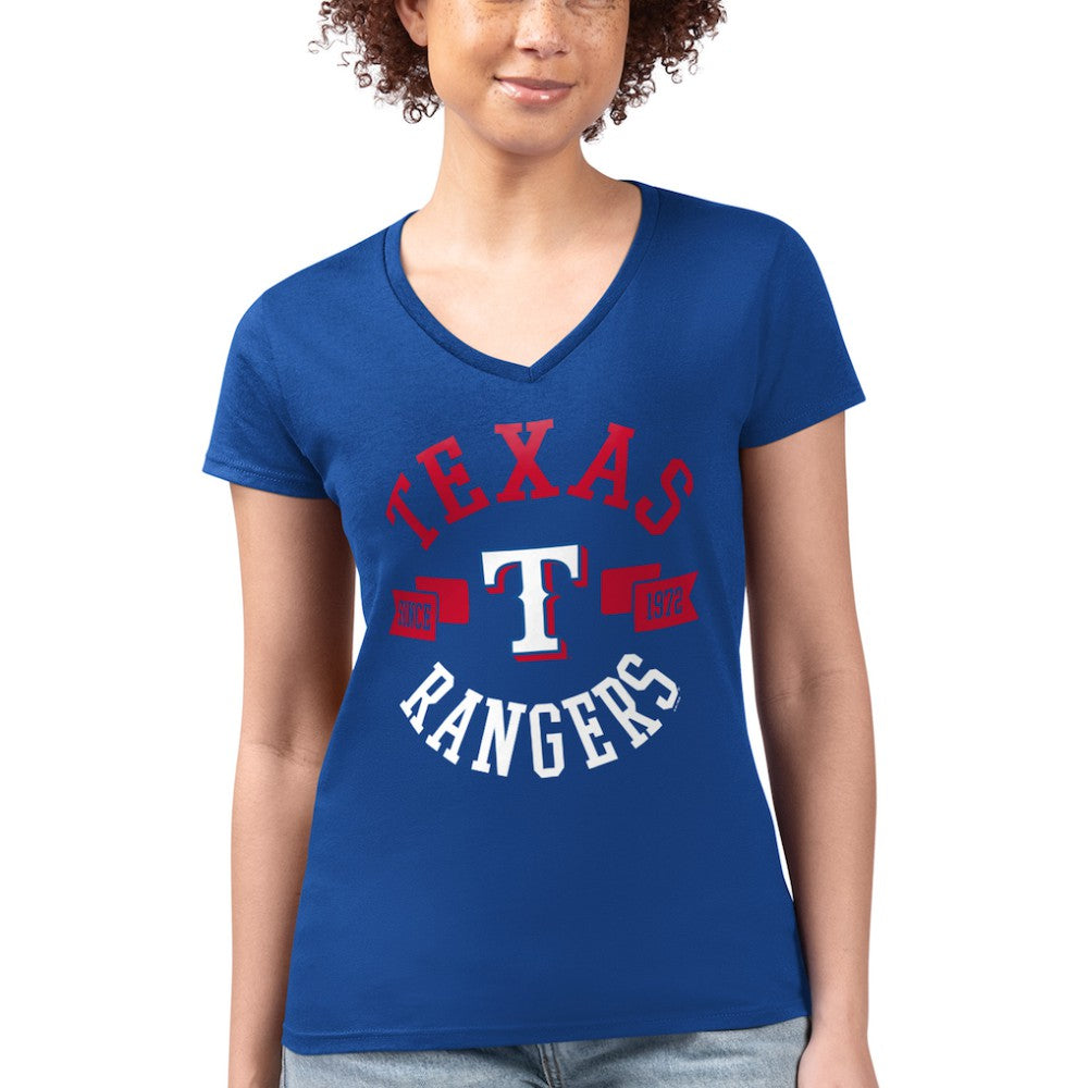 MLB Texas Rangers G-III 4Her by Carl Banks Women's Super-Slim Fit Lightweight City Graphic V-Neck T-Shirt