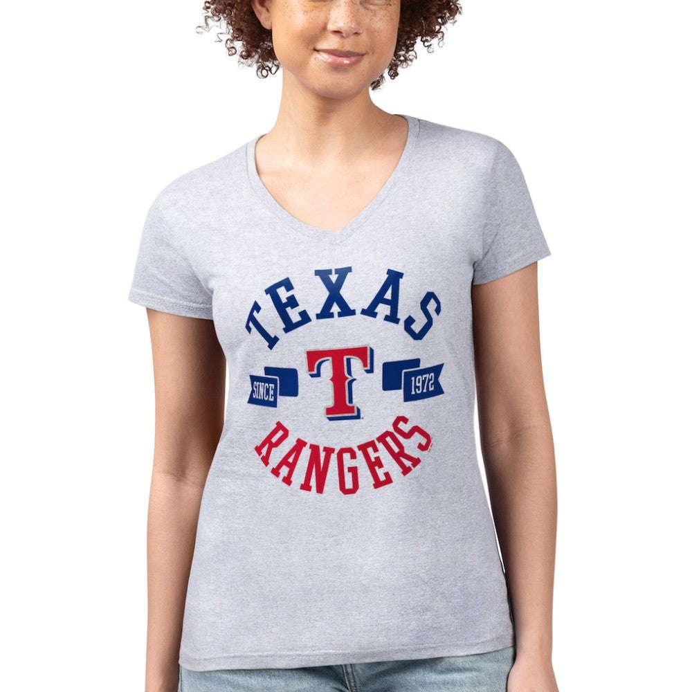 MLB Texas Rangers G-III 4Her by Carl Banks Women's Super-Slim Fit Lightweight City Graphic V-Neck T-Shirt