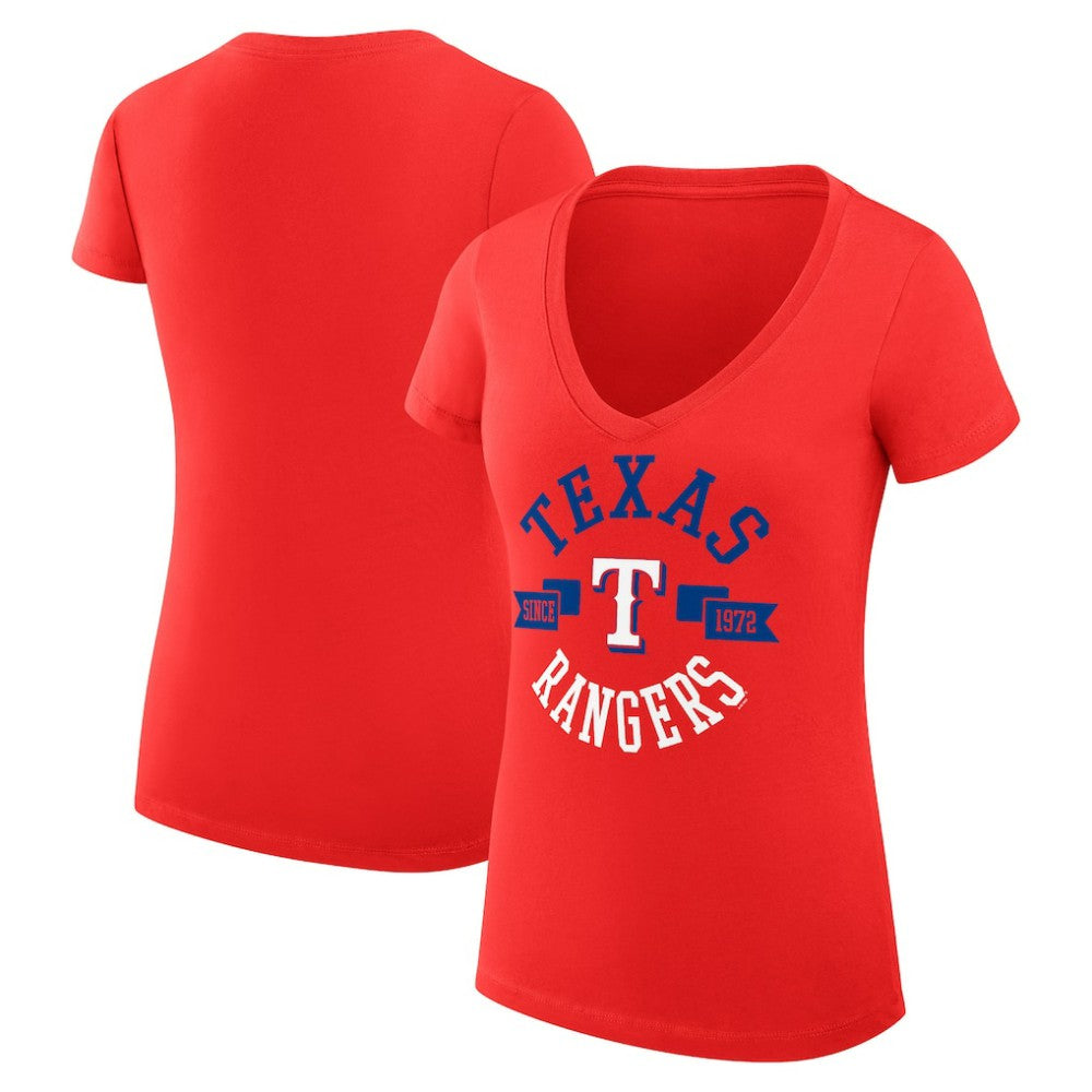MLB Texas Rangers G-III 4Her by Carl Banks Women's Super-Slim Fit Lightweight City Graphic V-Neck T-Shirt