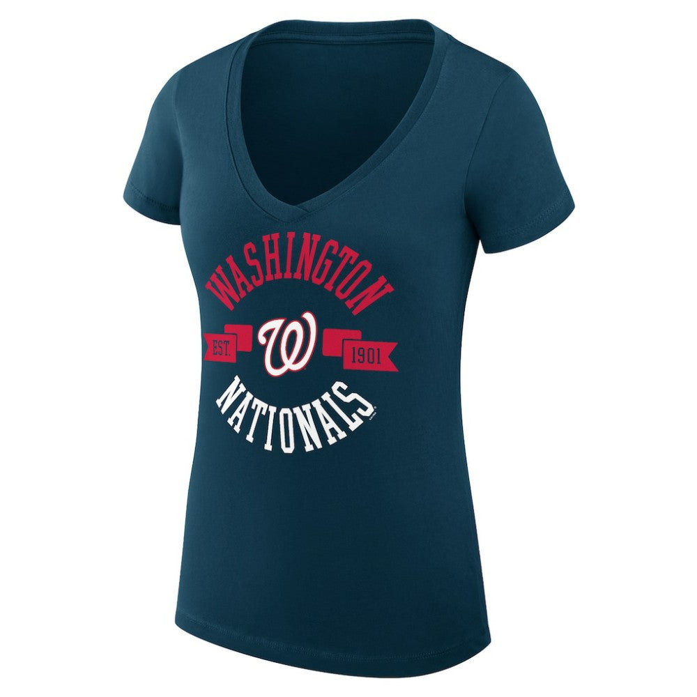 MLB Washington Nationals G-III 4Her by Carl Banks Women's Super-Slim Fit Lightweight City Graphic V-Neck T-Shirt
