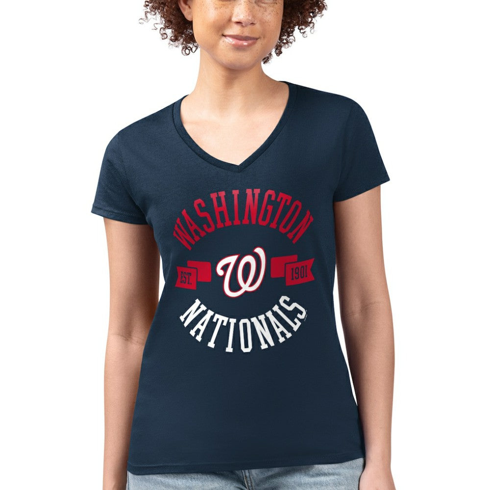 MLB Washington Nationals G-III 4Her by Carl Banks Women's Super-Slim Fit Lightweight City Graphic V-Neck T-Shirt