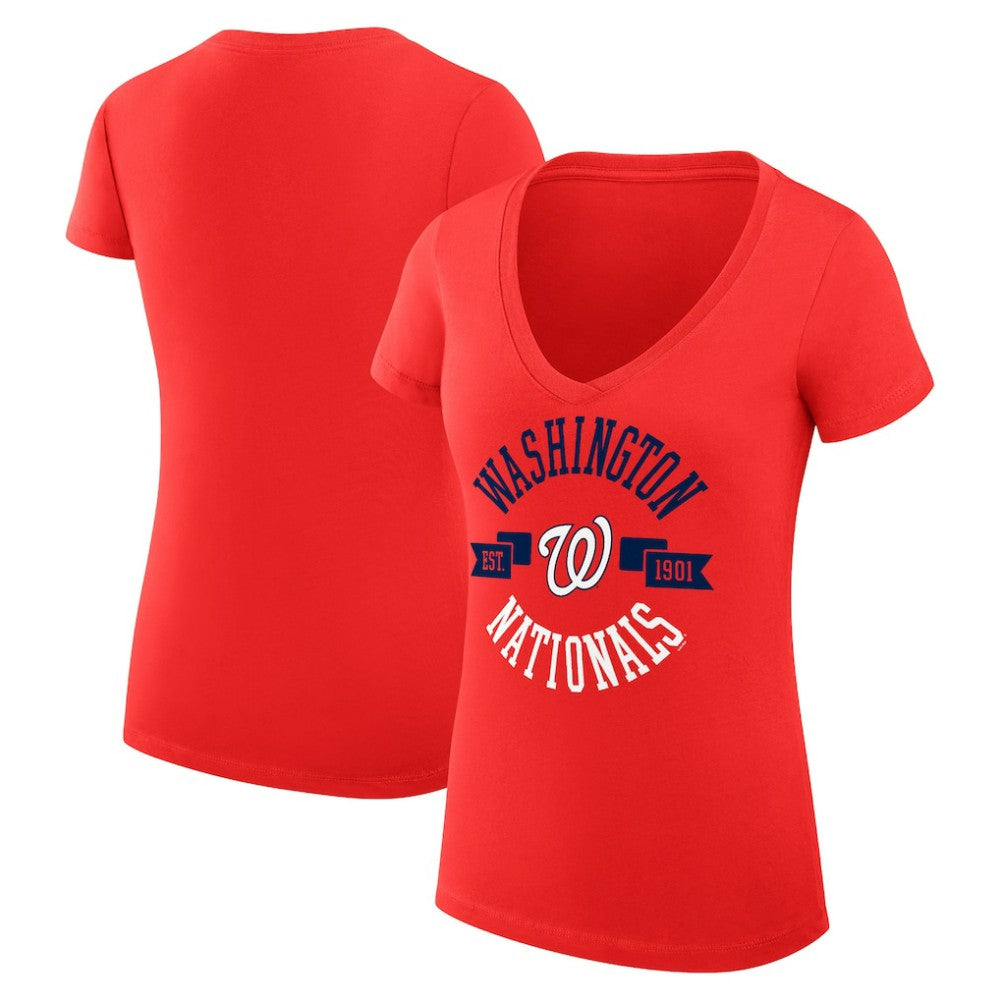 MLB Washington Nationals G-III 4Her by Carl Banks Women's Super-Slim Fit Lightweight City Graphic V-Neck T-Shirt