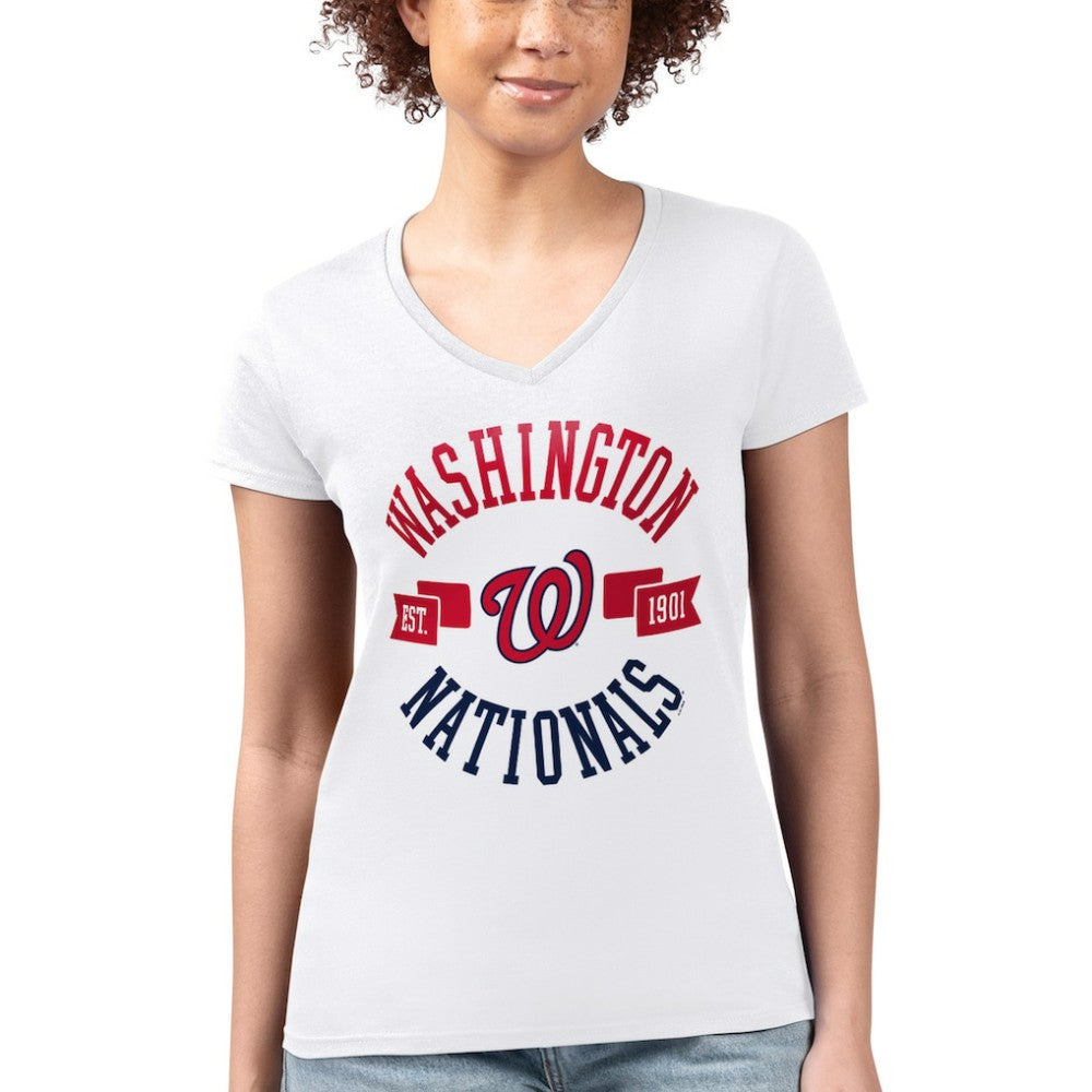 MLB Washington Nationals G-III 4Her by Carl Banks Women's Super-Slim Fit Lightweight City Graphic V-Neck T-Shirt