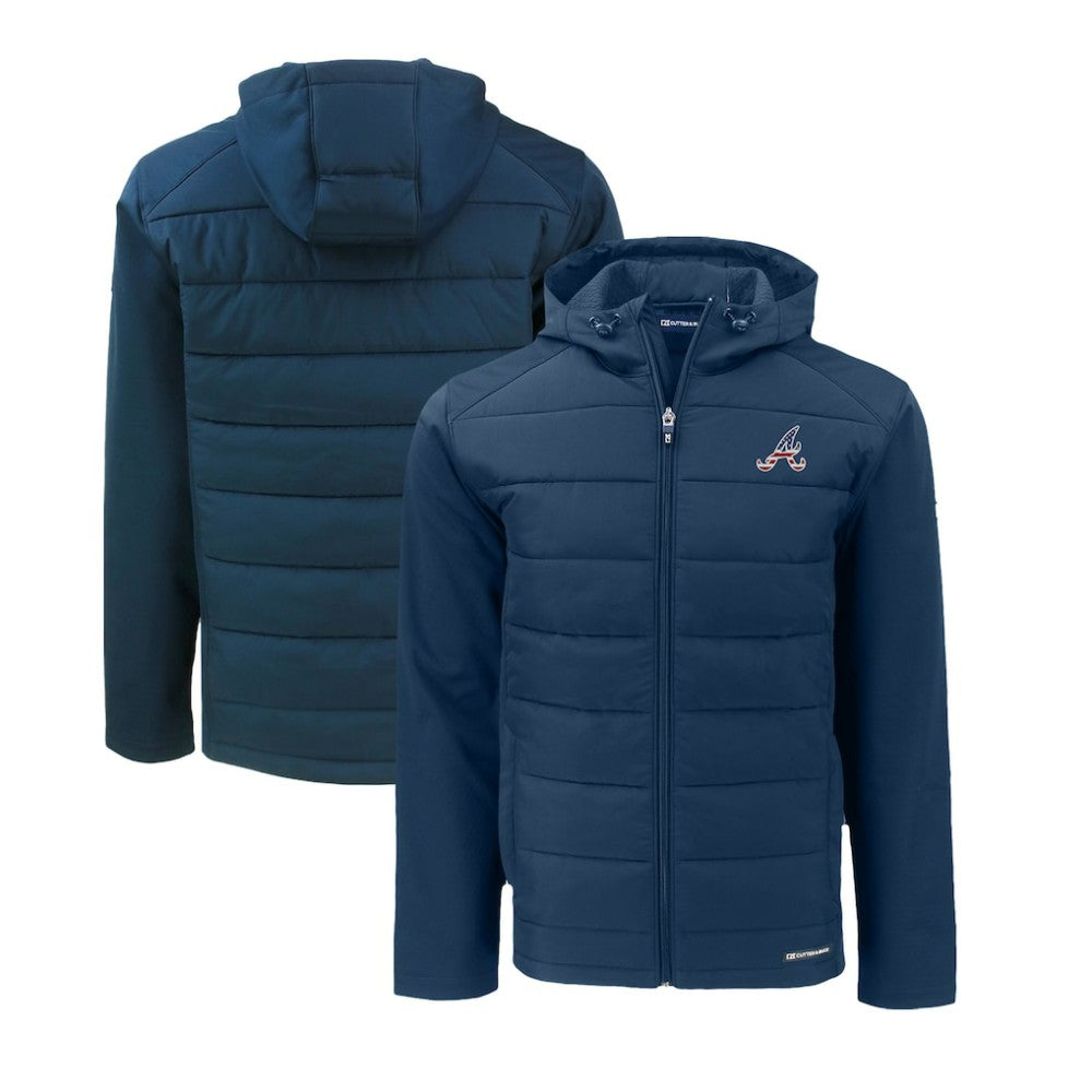 MLB Atlanta Braves Cutter & Buck Stars & Stripes Evoke Hybrid Eco Softshell Recycled Full-Zip Hoodie Jacket