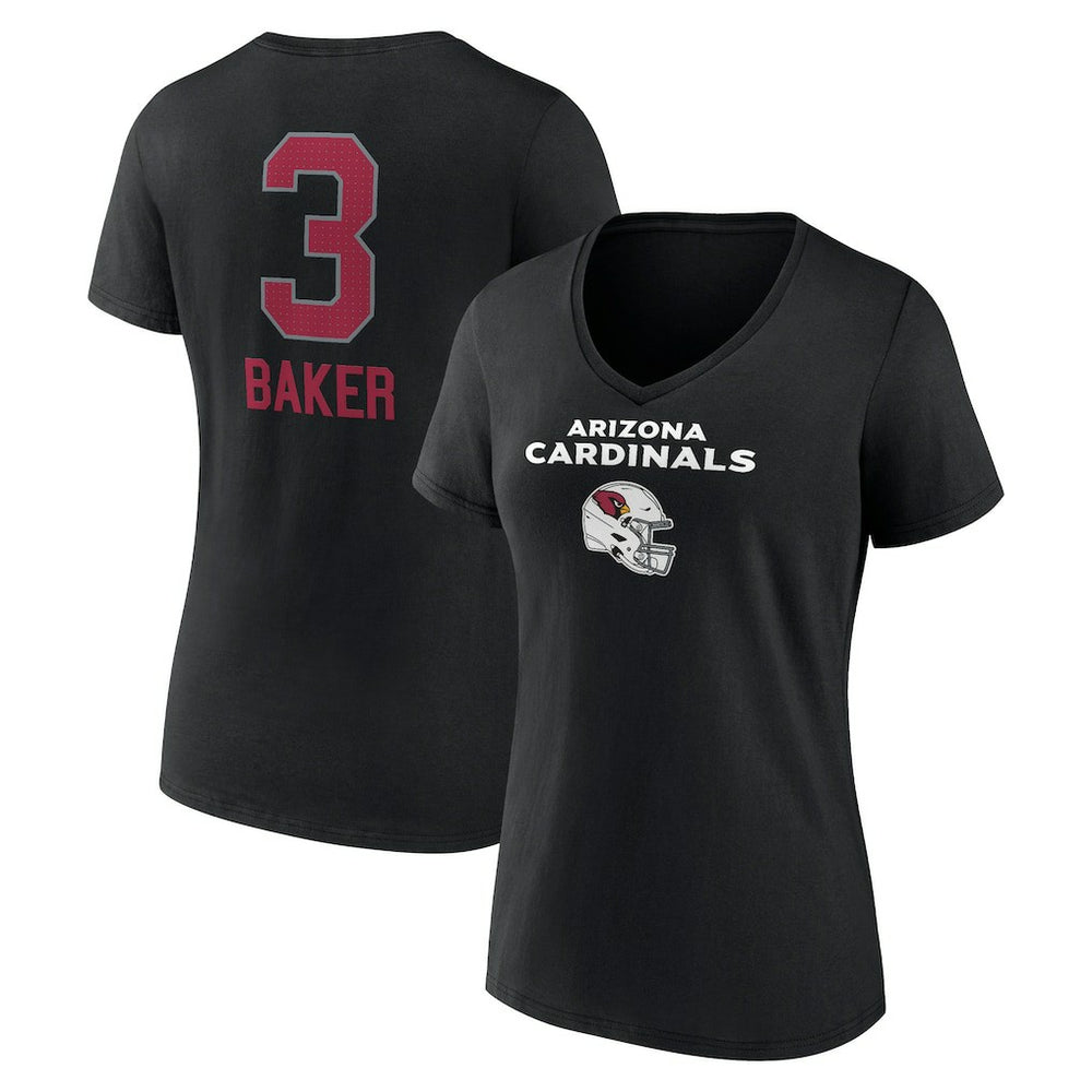 Budda Baker  Women's Team Wordmark Player Name & Number V-Neck T-Shirt - Arizona Cardinals