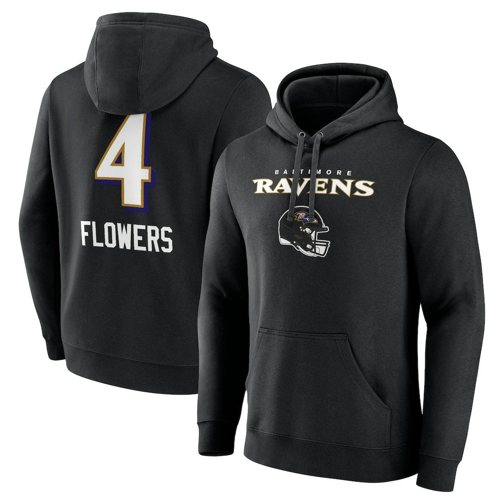 Zay Flowers  Team Wordmark Player Name & Number Pullover Hoodie - Baltimore Ravens
