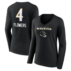 Zay Flowers  Women's Team Wordmark Player Name & Number Long Sleeve V-Neck T-Shirt - Baltimore Ravens