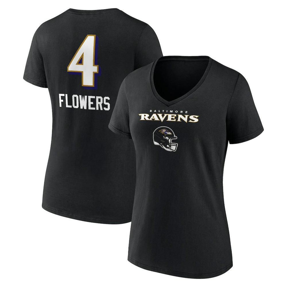 Zay Flowers  Women's Team Wordmark Player Name & Number V-Neck T-Shirt - Baltimore Ravens