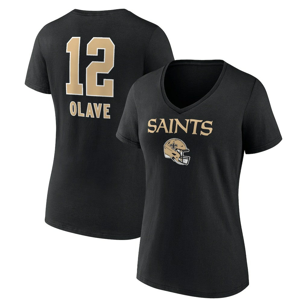 Chris Olave  Women's Team Wordmark Player Name & Number V-Neck T-Shirt - New Orleans Saints