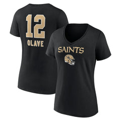 Chris Olave  Women's Team Wordmark Player Name & Number V-Neck T-Shirt - New Orleans Saints