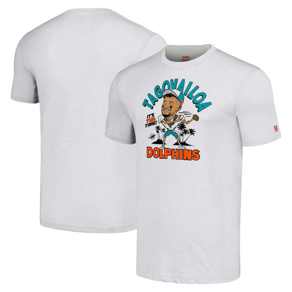 Tua Tagovailoa  Homage Unisex Caricature Player Tri-Blend T-Shirt - Miami Dolphins