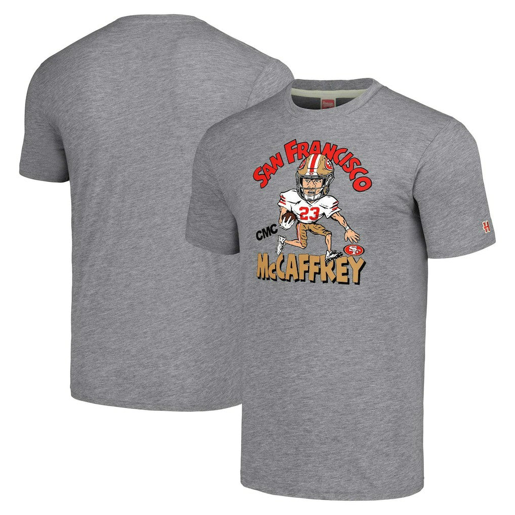 Christian McCaffrey  Homage Unisex Caricature Player Tri-Blend T-Shirt - San Francisco 49ers