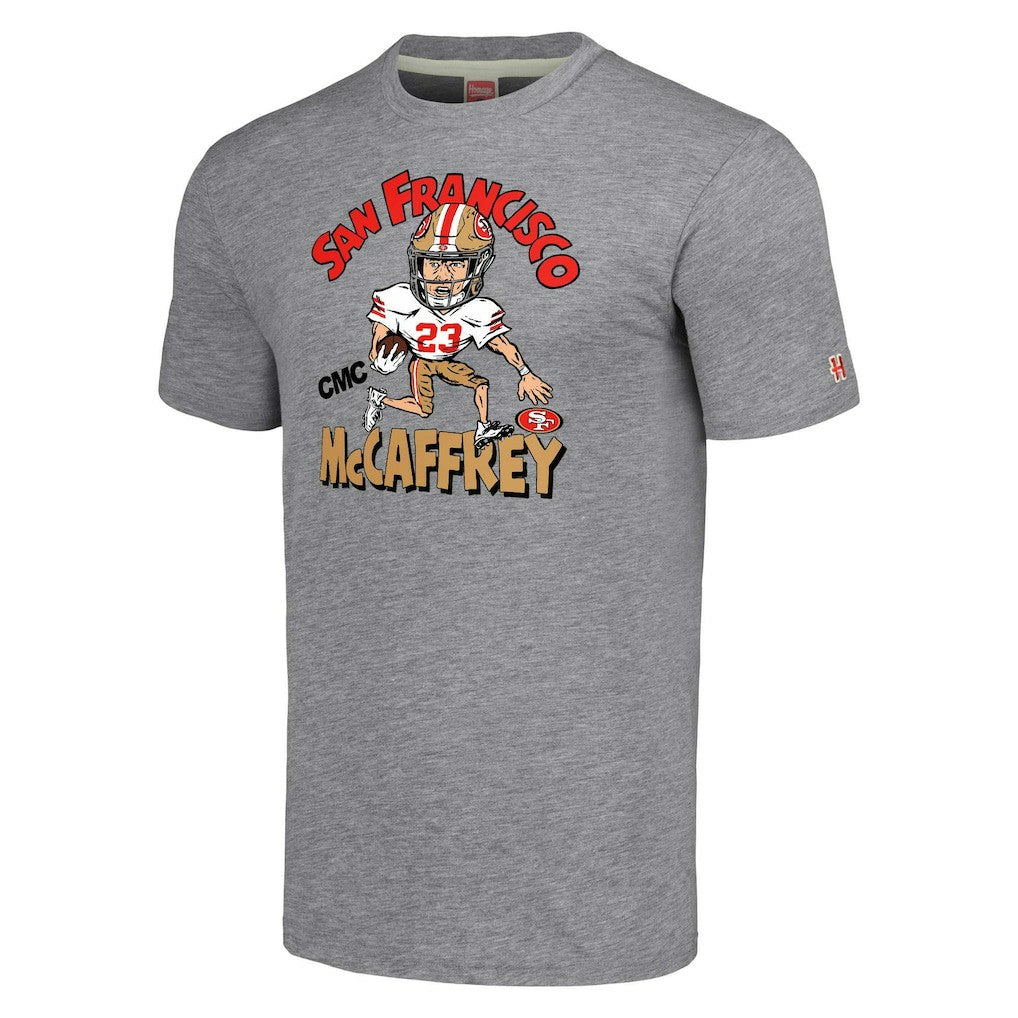 Christian McCaffrey  Homage Unisex Caricature Player Tri-Blend T-Shirt - San Francisco 49ers