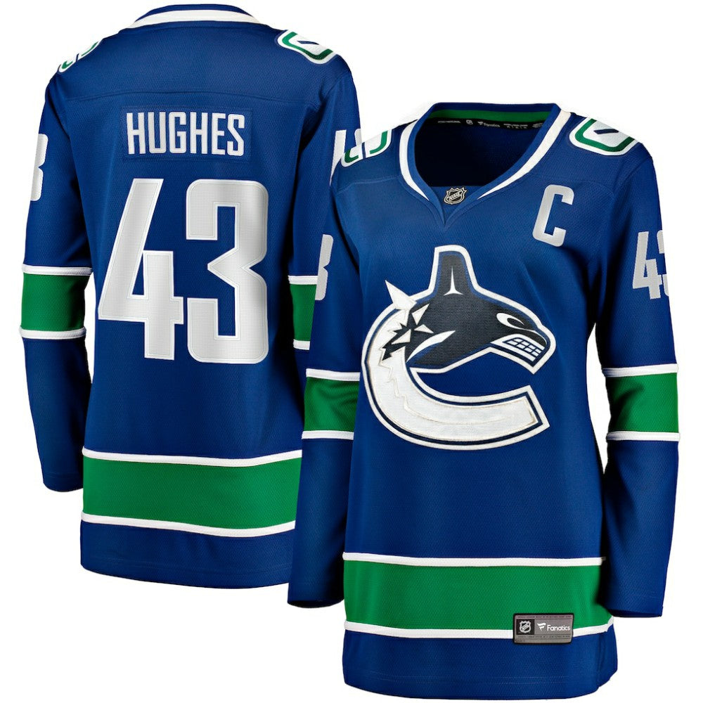 NHL Blue Quinn Hughes Vancouver Canucks Fanatics Women's Home Breakaway Player Jersey
