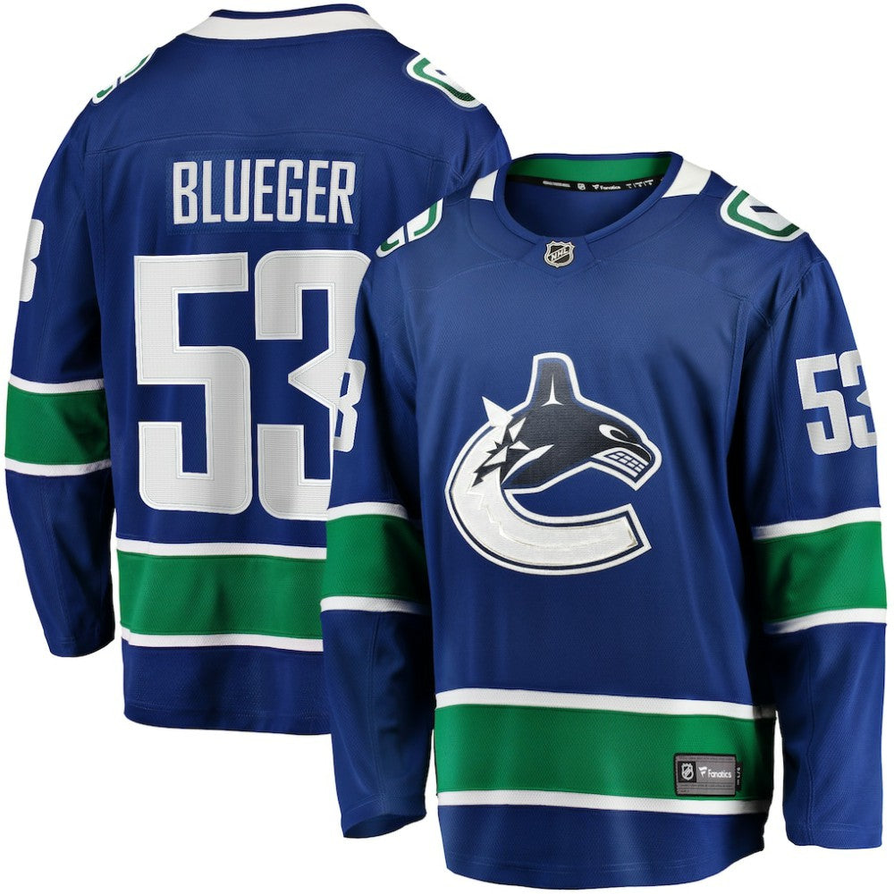 NHL Blue Teddy Blueger Vancouver Canucks Fanatics Home Breakaway Jersey