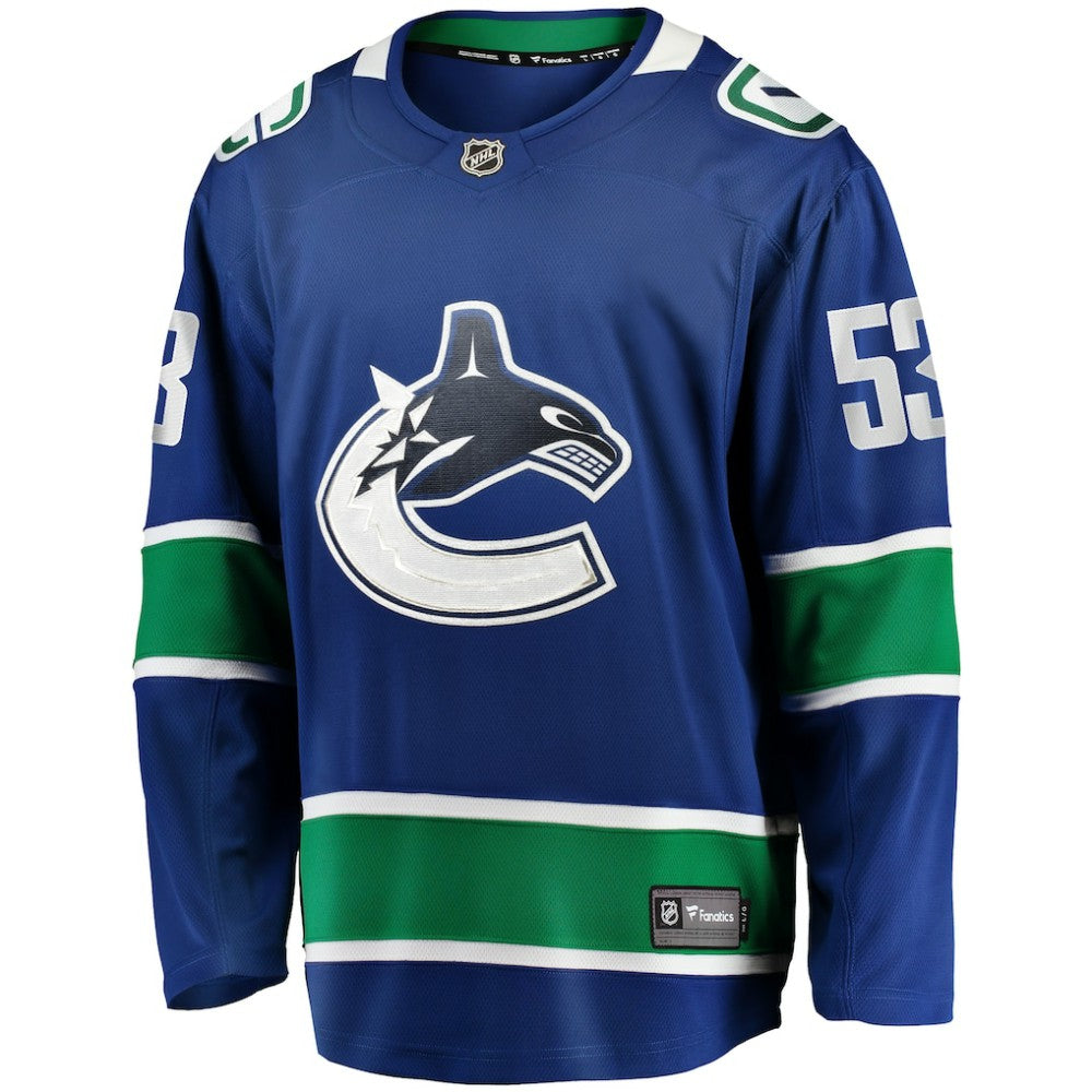 NHL Blue Teddy Blueger Vancouver Canucks Fanatics Home Breakaway Jersey
