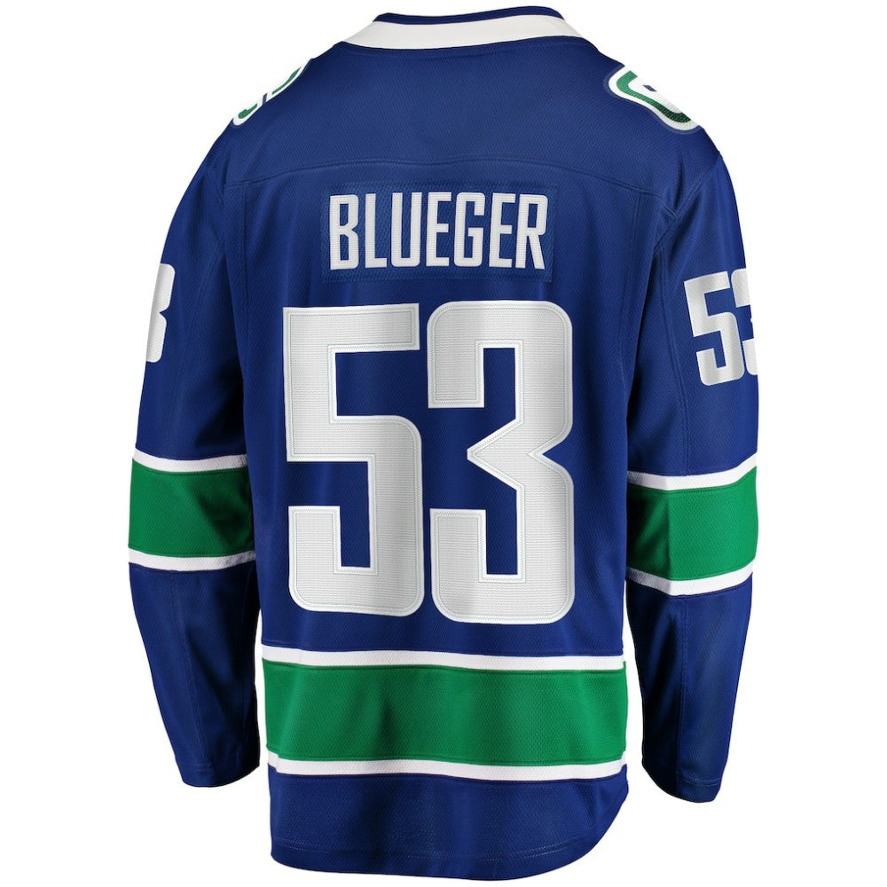 NHL Blue Teddy Blueger Vancouver Canucks Fanatics Home Breakaway Jersey