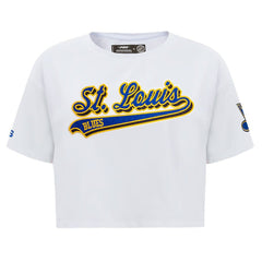NHL White St. Louis Blues Pro Standard Women's Boxy Script Tail Cropped T-Shirt