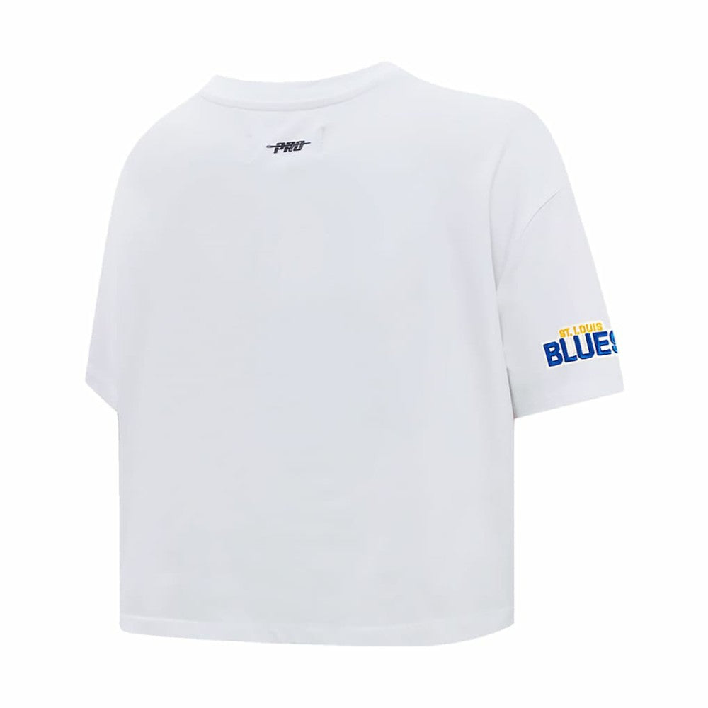 NHL White St. Louis Blues Pro Standard Women's Boxy Script Tail Cropped T-Shirt