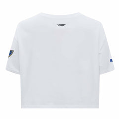 NHL White St. Louis Blues Pro Standard Women's Boxy Script Tail Cropped T-Shirt