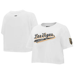NHL White Vegas Golden Knights Pro Standard Women's Boxy Script Tail Cropped T-Shirt