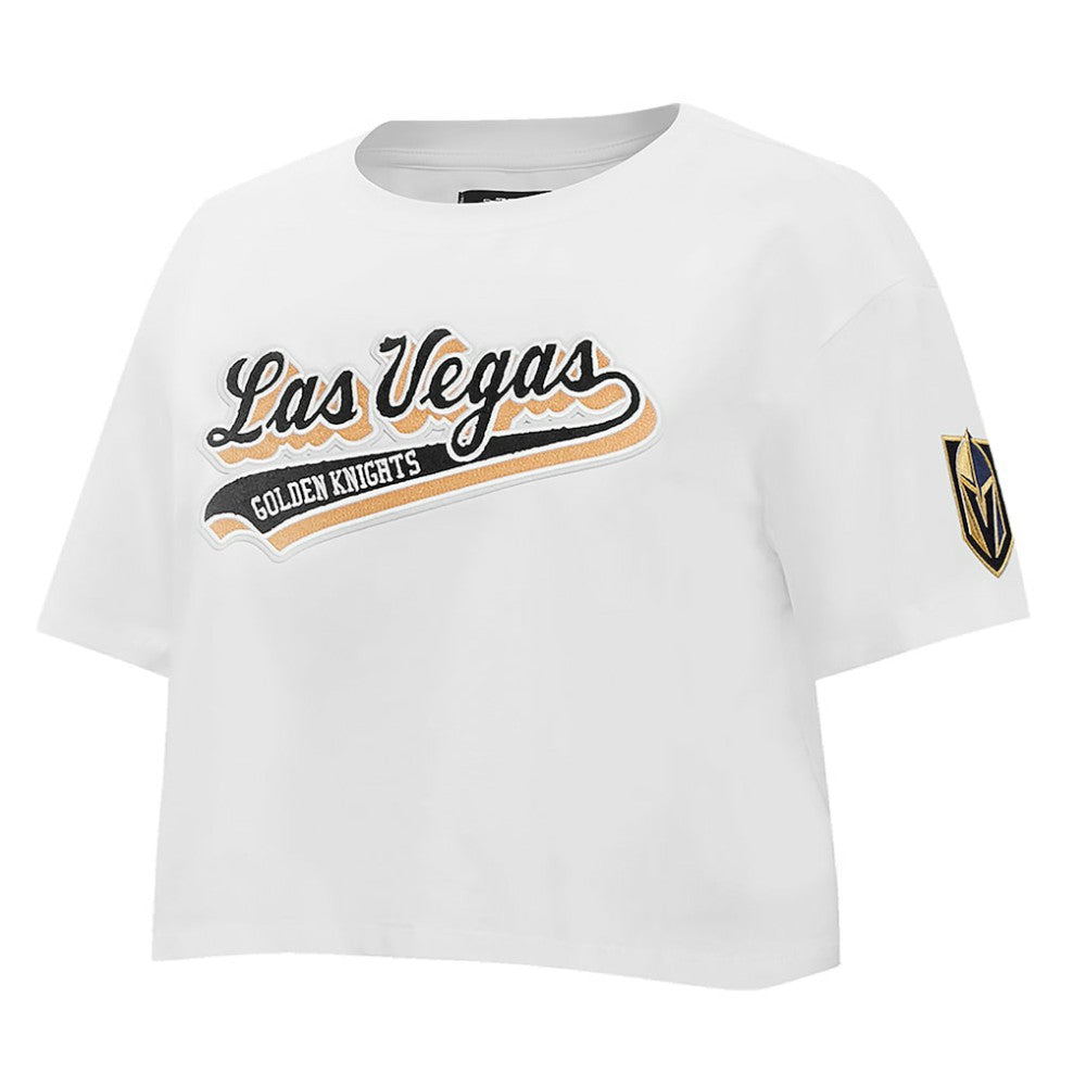 NHL White Vegas Golden Knights Pro Standard Women's Boxy Script Tail Cropped T-Shirt