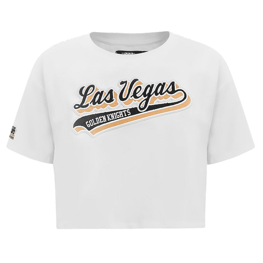 NHL White Vegas Golden Knights Pro Standard Women's Boxy Script Tail Cropped T-Shirt