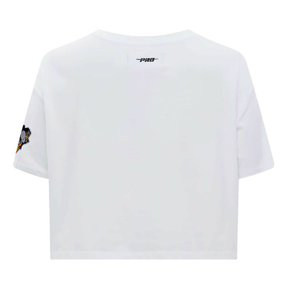 NHL White Pittsburgh Penguins Pro Standard Women's Boxy Script Tail Cropped T-Shirt