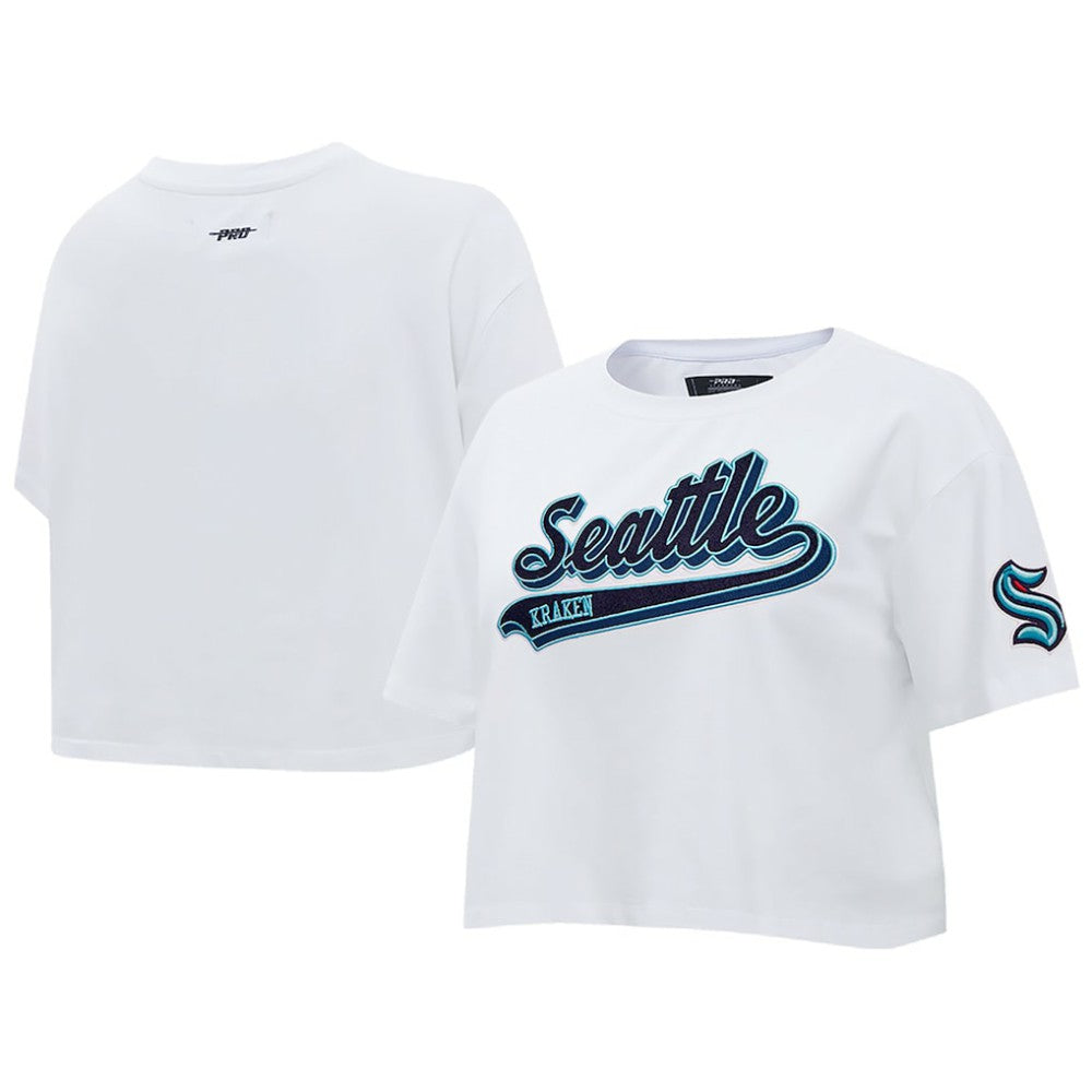 NHL White Seattle Kraken Pro Standard Women's Boxy Script Tail Cropped T-Shirt
